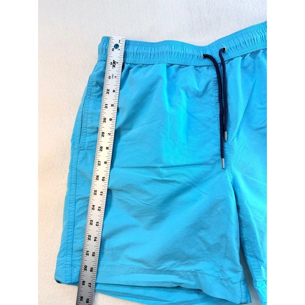 Brooks Brothers Mens Light Blue Swim Trunks Elastic Waist Drawstring 6in Inseam